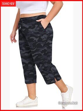 Plus Size Capri Yoga Pants with Pockets Wide Leg Lounge Sweatpants